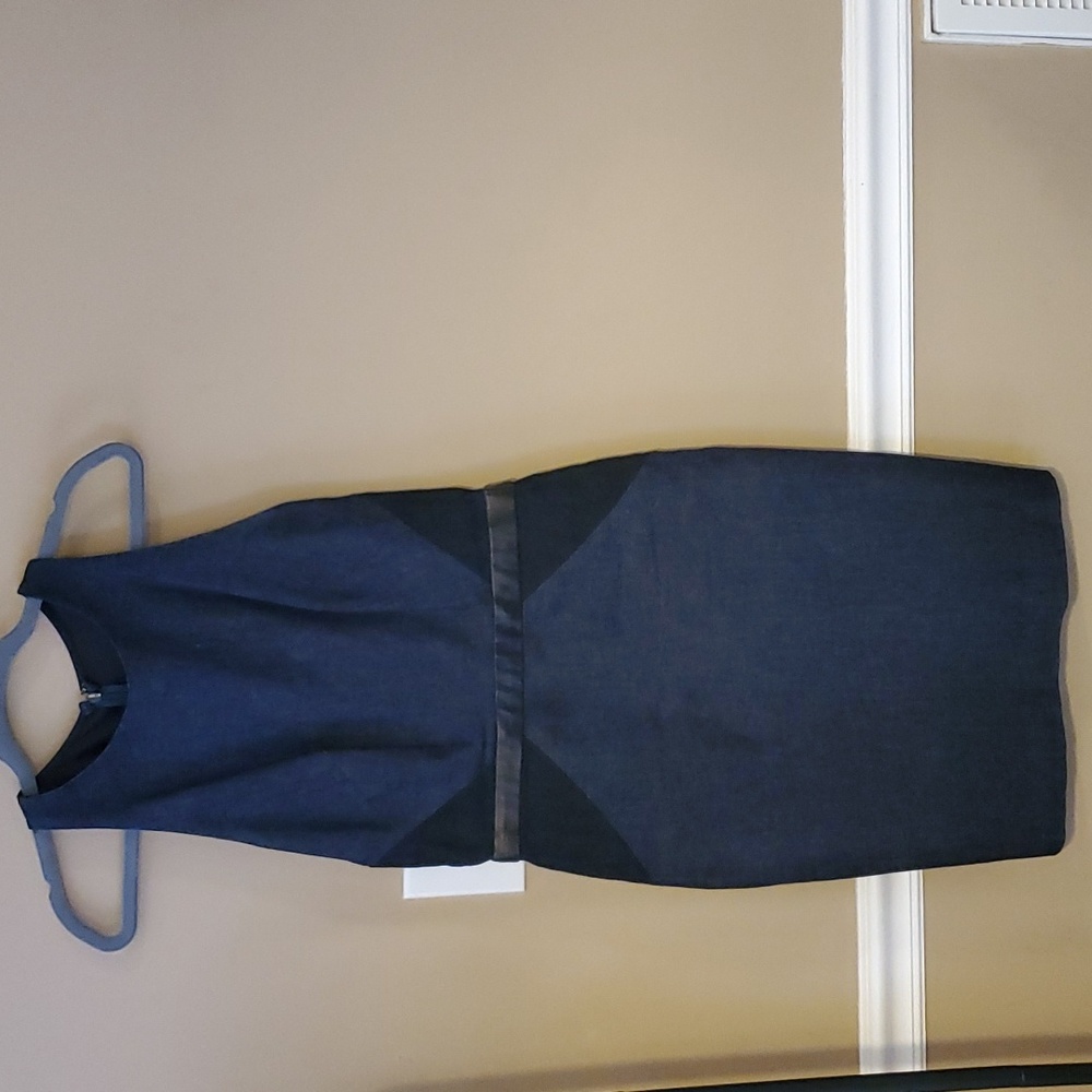 Nicole Miller Artelier Denim And Leather Trim Dress Size 4